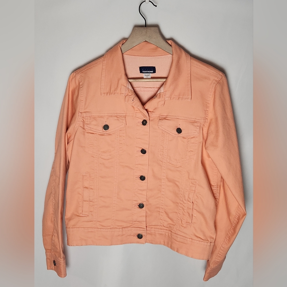 Basic Editions Women's Coral Peach Jean Jacket Medium